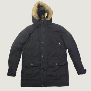 Jack & Jones Men's Parka Jacket Medium Black Faux Fur Hood Padded Winter Coat J4